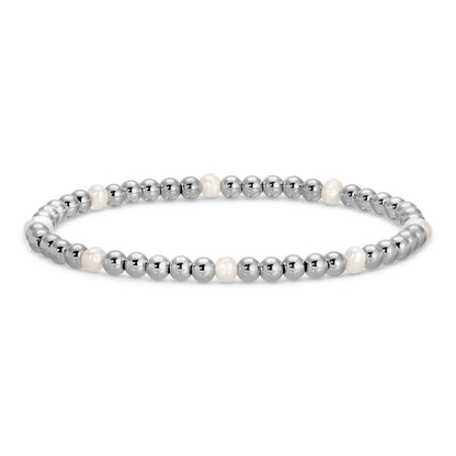 Silver 4mm Bead & Pearl Stretch Bracelet