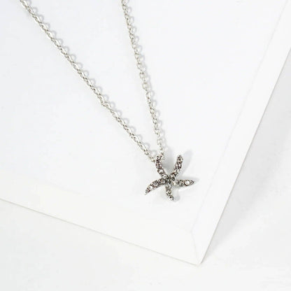 Sea-Life Crystal-Pave 11mm Starfish Pendant Necklace: Rhodium