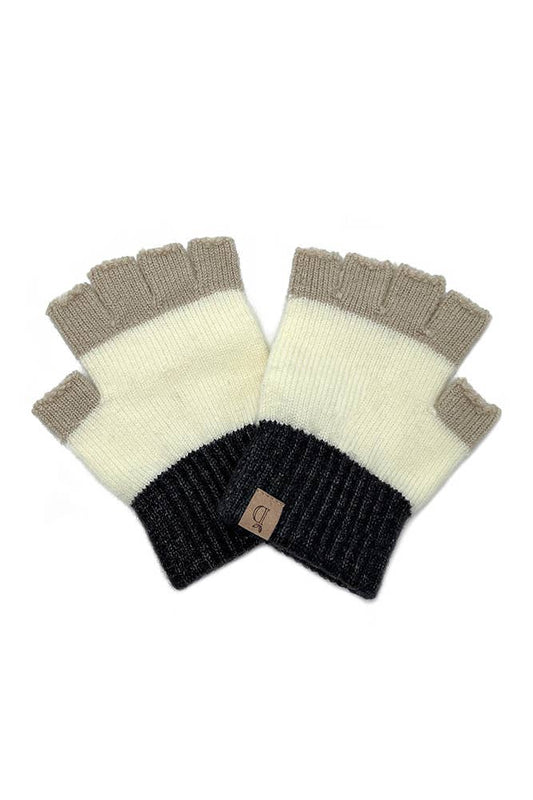 Ivory Color Block Fingerless Winter Gloves