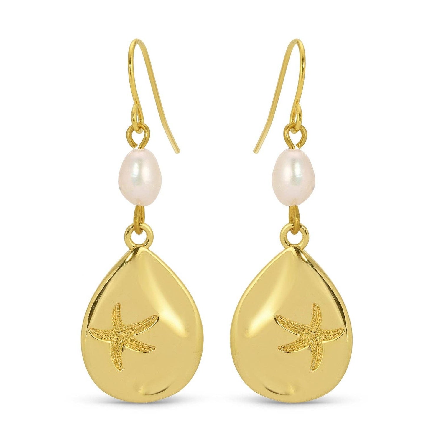 Starfish Accented Earrings With Pearl: Gold