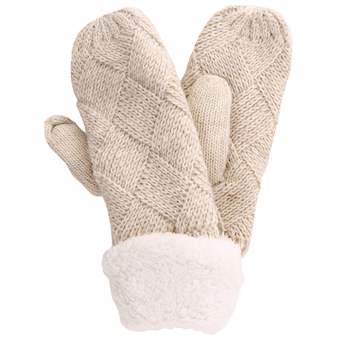 Fleece Cuffs Solid Knit Mitten Winter Gloves