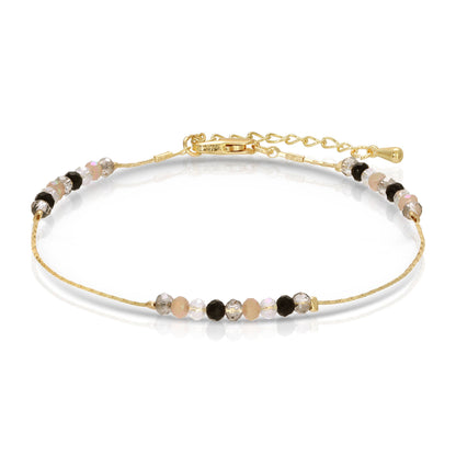 Mini Beaded Crystals | Black-Taupe-14k Gold Ankle Bracelet