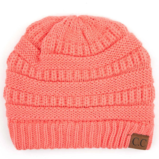 Coral Cable Knit Classic Beanie Winter Hat