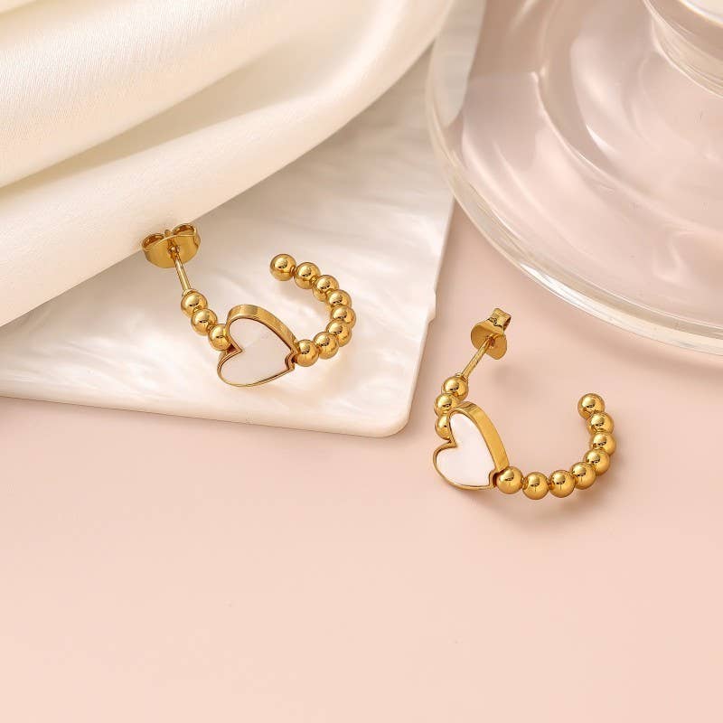 White 18K Stainless Steel Tarnish Free Waterproof Hoop Bubble/Heart