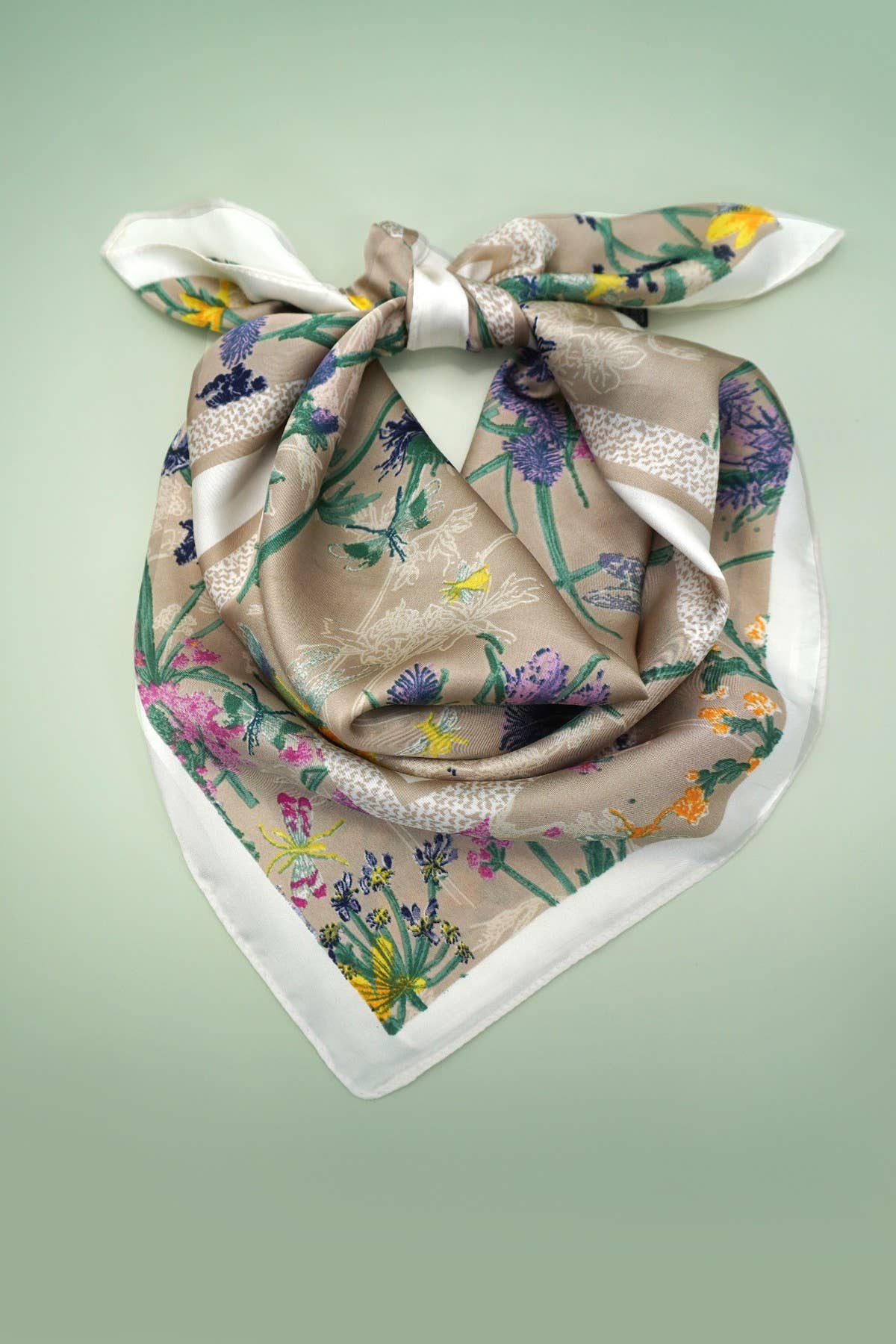 Beige Floral Print Bandana Scarf