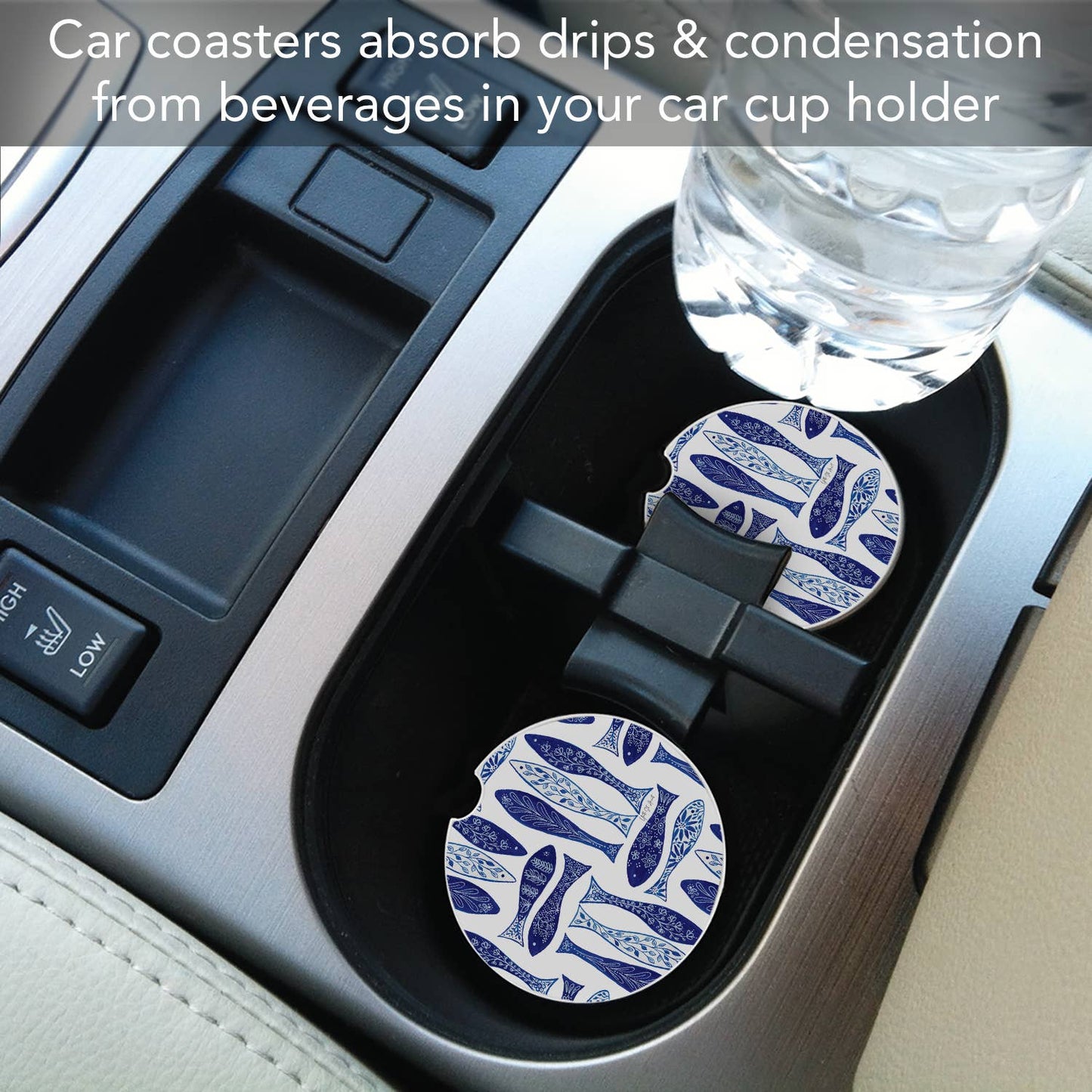 "Blue Fish" Absorbent Stone Car Coaster 1pk