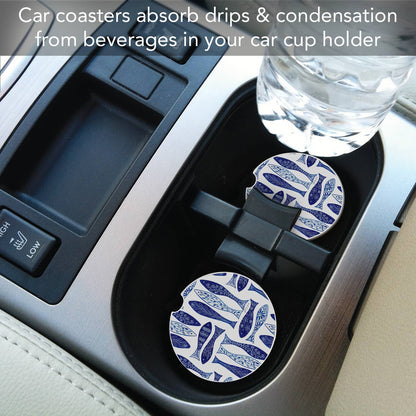 "Blue Fish" Absorbent Stone Car Coaster 1pk