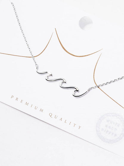 18K Gold Dipped Wave Pendant Necklace: Rhodium