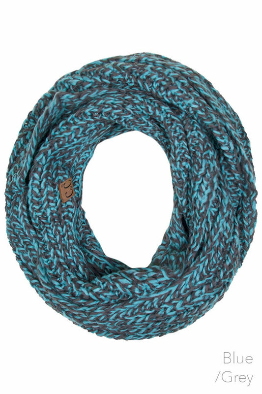Blue/Gray Chunky Multi Color Infinity Scarf: