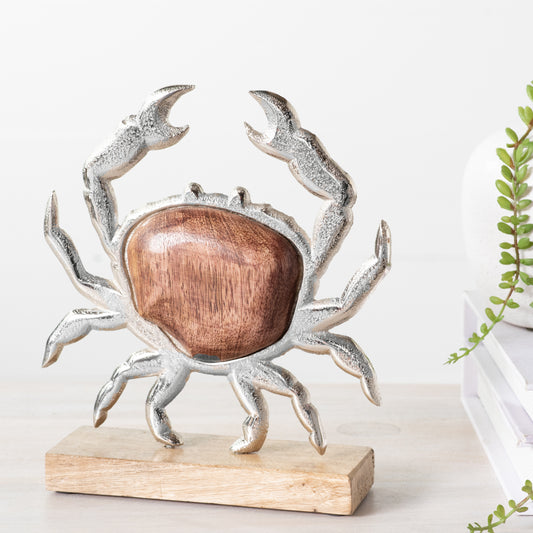 7.5"Silver & Wood Crab on Wood Base