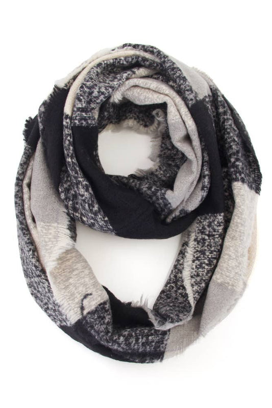 Black Check Pattern Infinity Scarf