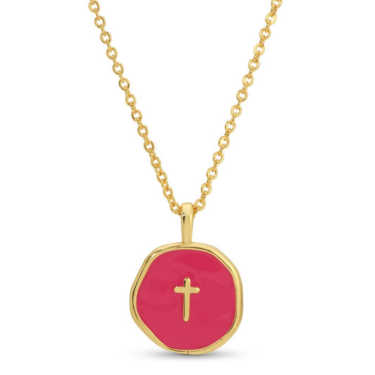 Bright Pink Tiny Cross Pendant Necklace