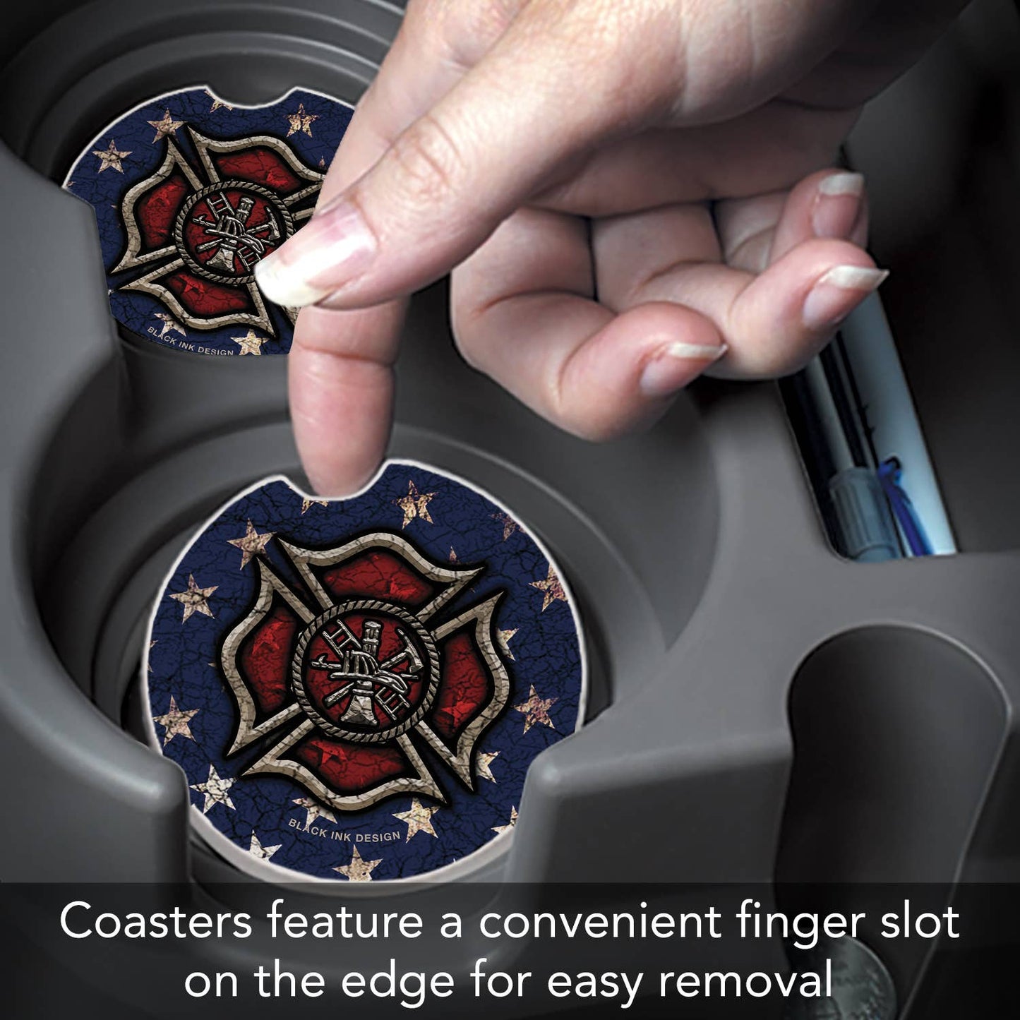Firefighter Absorbent Stone Car Coaster 1 Pack