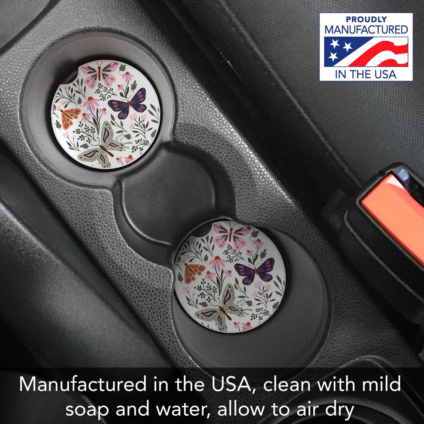 "Flutter Blooms" Absorbent Stone Car Coaster 1pk