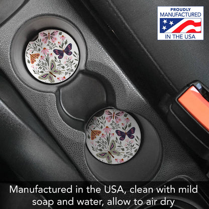 "Flutter Blooms" Absorbent Stone Car Coaster 1pk