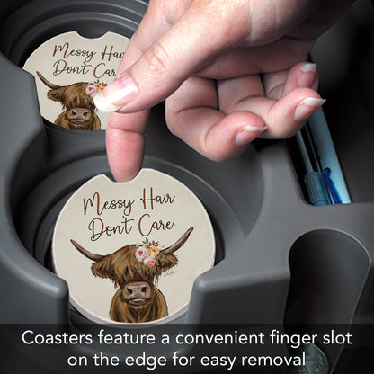 "Messy Hair Cow" Absorbent Stone Car Coaster 1pk