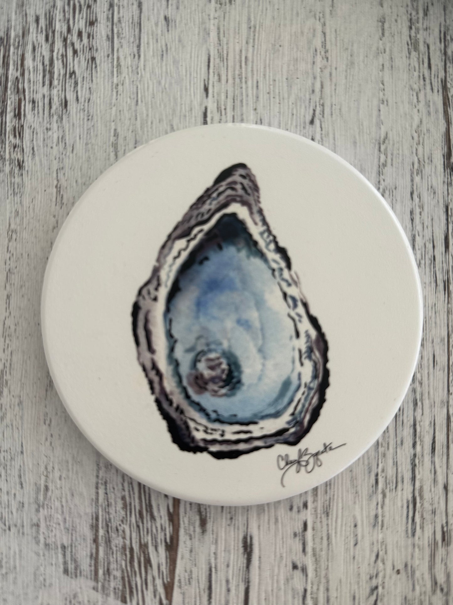 Blue/Black Oyster Round Coaster by Cheryl Zapata Art