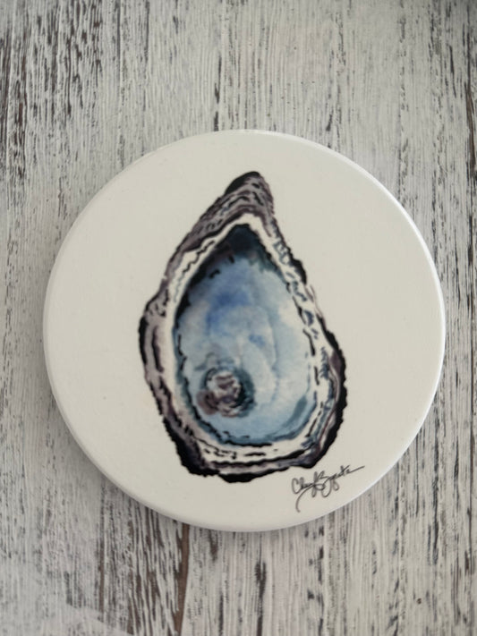 Blue/Black Oyster Round Coaster by Cheryl Zapata Art