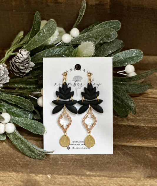 Black Tiered Dangle w/CZ & Gold Teardrop Charm