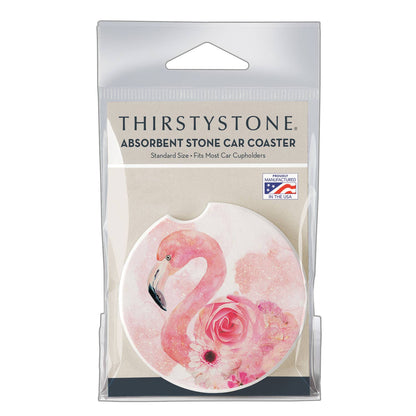 "Floral Flamingos" Absorbent Stone Car Coaster 1pk