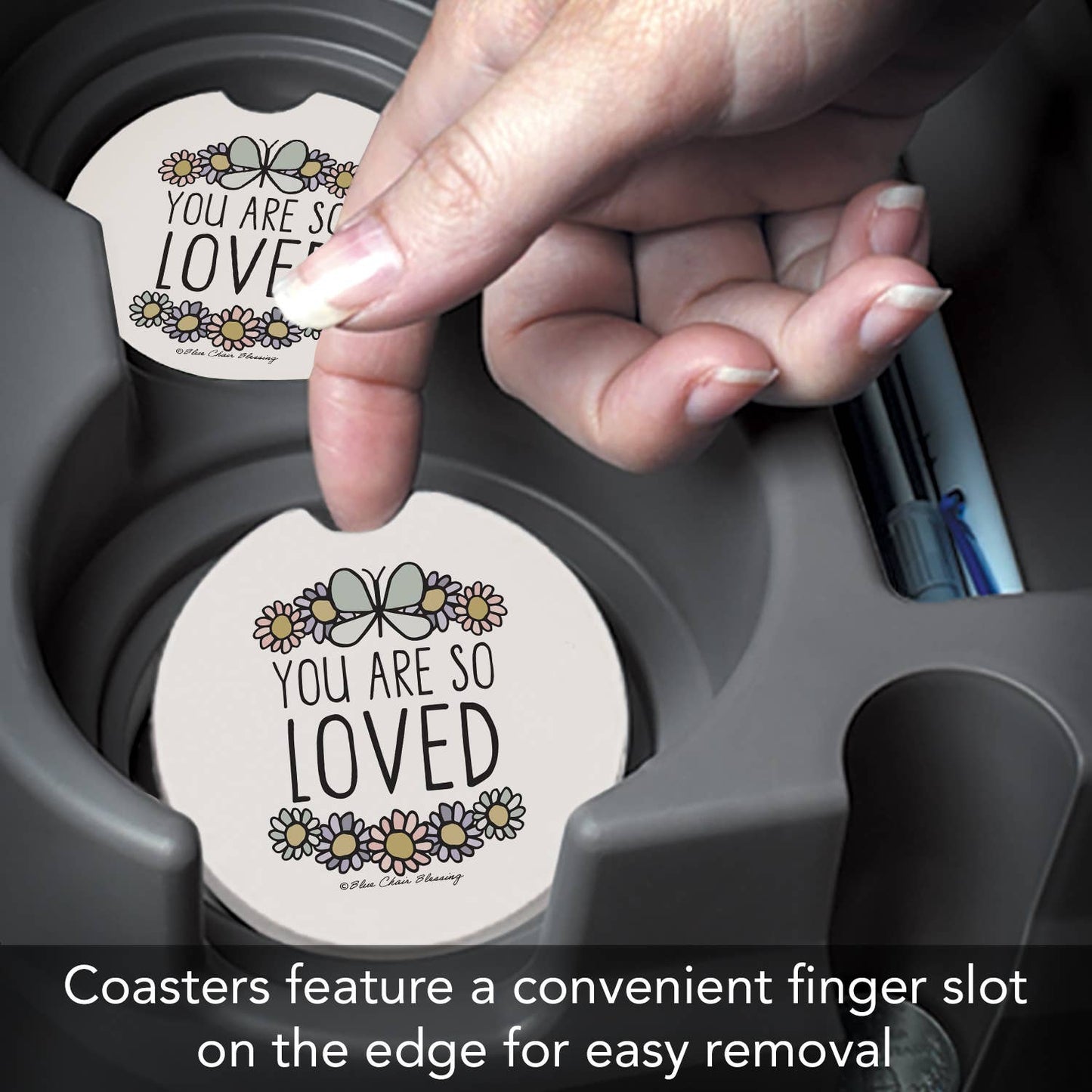 "So Loved" Absorbent Stone Car Coaster 1pk