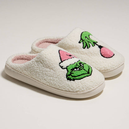 Whimsical Christmas Grinch Home Slippers