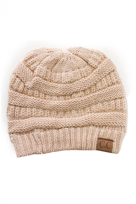 New Beige Knit Classic Beanie Winter Hat
