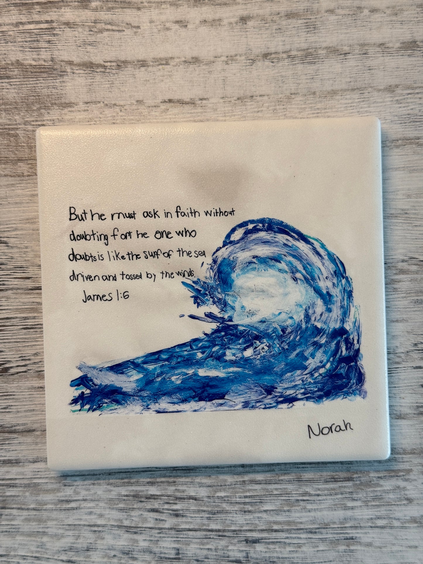 Wave (James 1:6) Square Ceramic Coaster by Norah Marie
