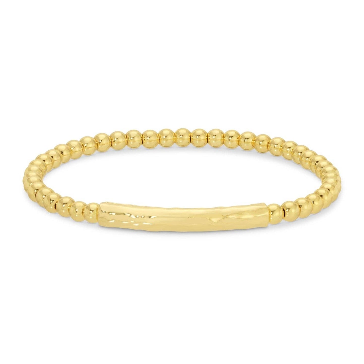 Gold Beaded Bracelet with Lightly Textured Bar