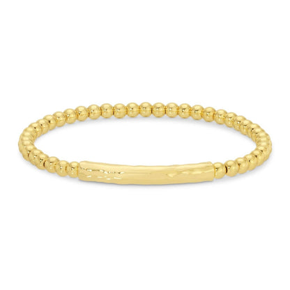 Gold Beaded Bracelet with Lightly Textured Bar