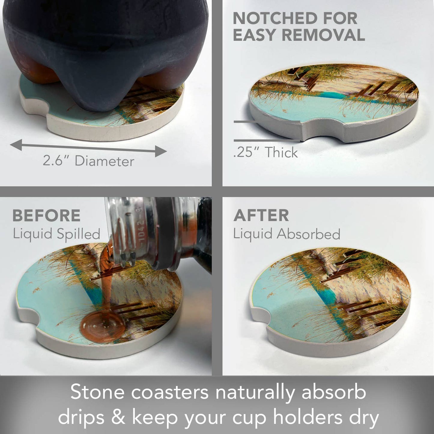 Path To The Ocean Absorbent Stone Car Coaster 1 Pk