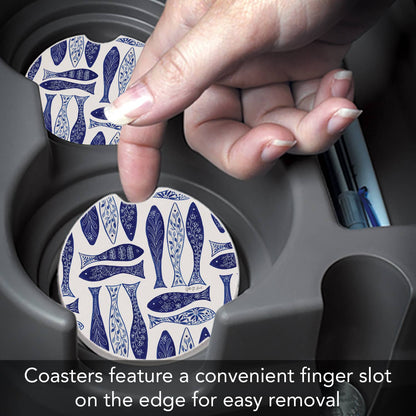 "Blue Fish" Absorbent Stone Car Coaster 1pk