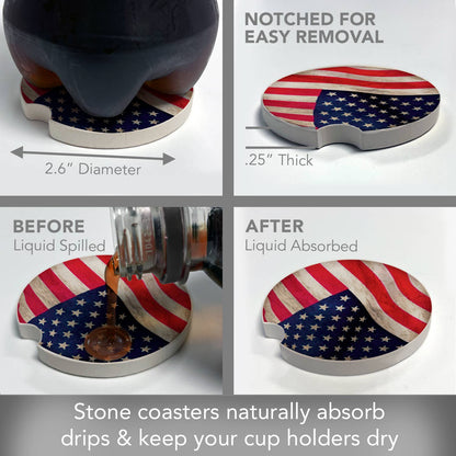 US Flag Absorbent Stone Car Coaster 1 Pk