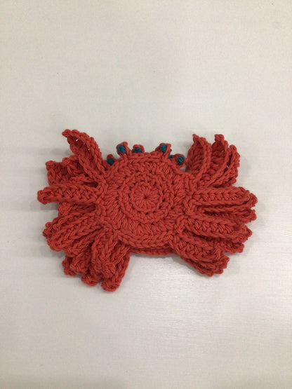 Hand Crocheted Set Of 4 Crab Coasters