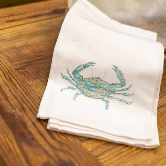 Crab Hand Towel   White/Blue   20x28