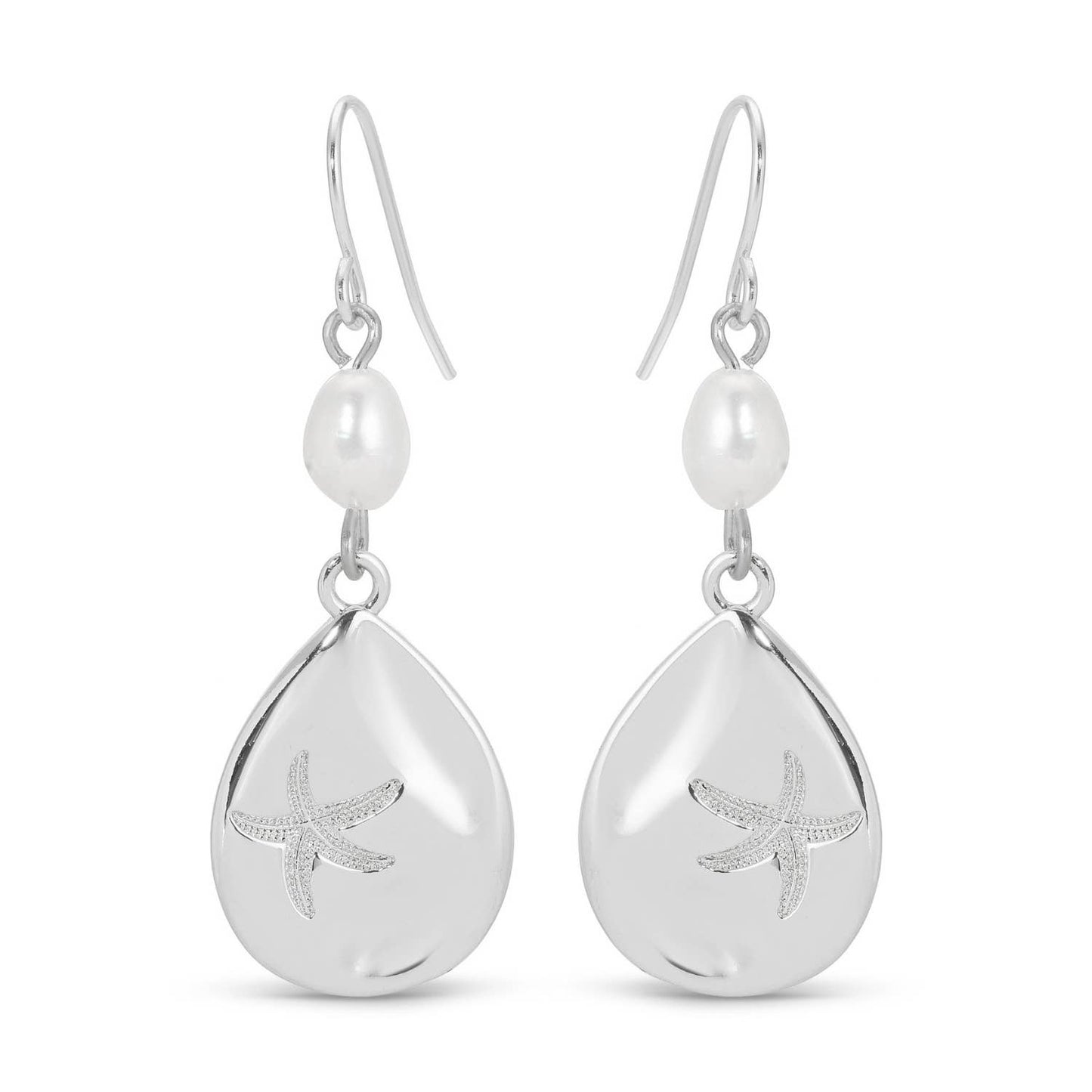 Starfish Accented Earrings With Pearl: Silver