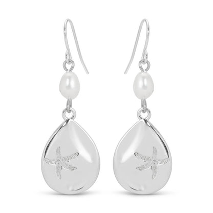 Starfish Accented Earrings With Pearl: Silver