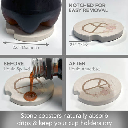"Floral Peace" Absorbent Stone Car Coaster 1pk