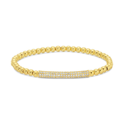 Gold Curved Pave Bar Stretch Bracelet