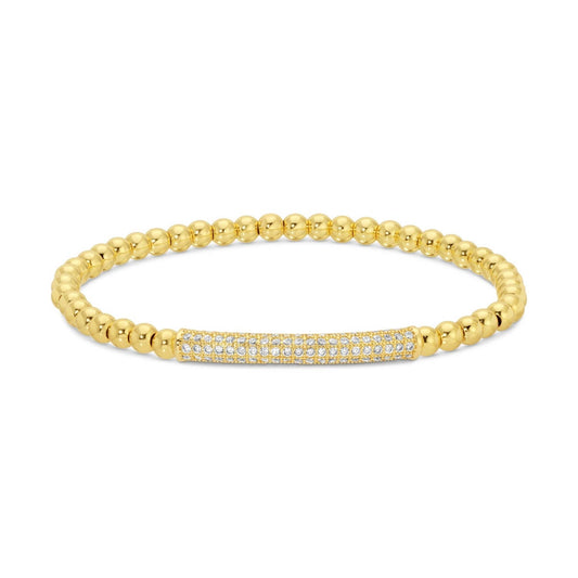 Gold Curved Pave Bar Stretch Bracelet