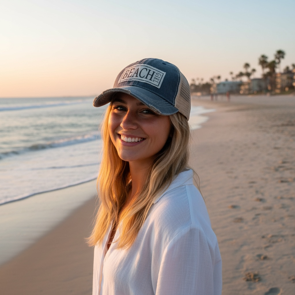 Beach Girl Distressed Trucker Hat Baseball Cap