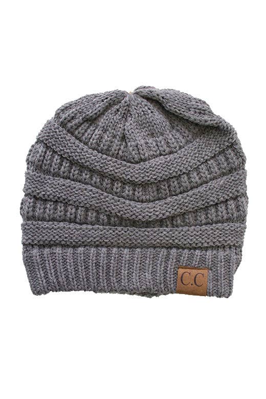 Light Melange Gray Cable Knit Classic Beanie Winter Hat