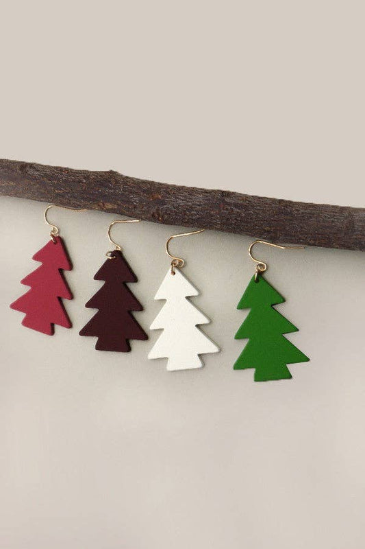 Wood Christmas Tree Earrings