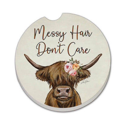 "Messy Hair Cow" Absorbent Stone Car Coaster 1pk