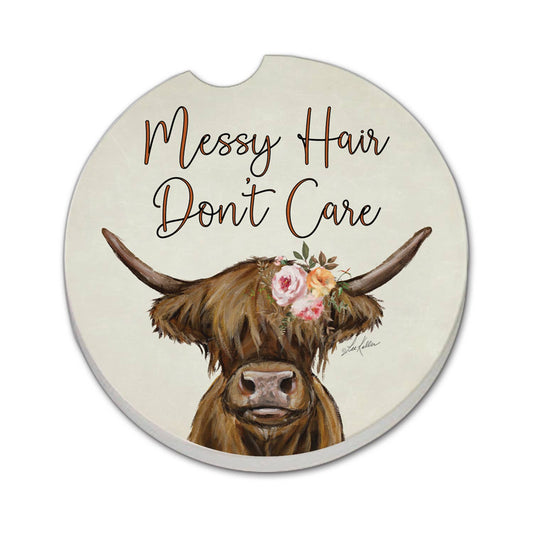"Messy Hair Cow" Absorbent Stone Car Coaster 1pk