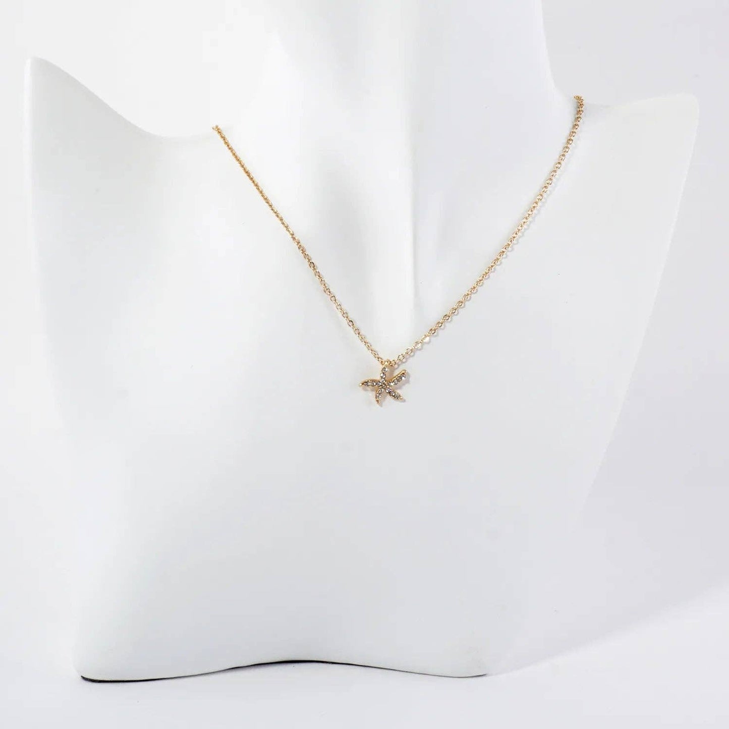 Gold -Life Crystal-Pave 11mm Starfish Pendant Necklace