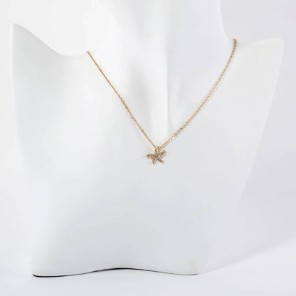 Gold -Life Crystal-Pave 11mm Starfish Pendant Necklace