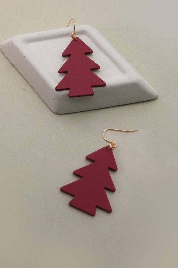 Wood Christmas Tree Earrings