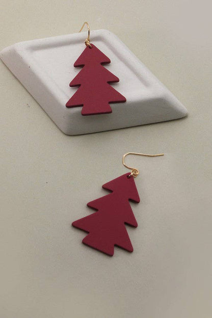 Wood Christmas Tree Earrings