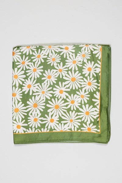 Green w/Daisy Silky Feel Bandana Scarf
